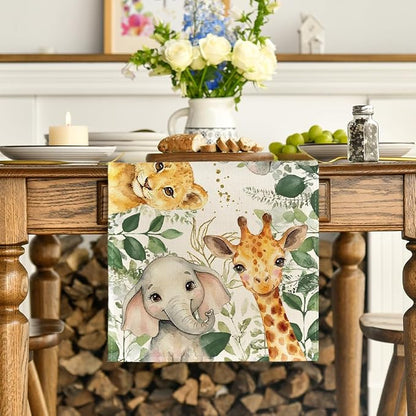 Artoid Mode Animals Elephant Giraffe Baby Shower Table Runner, Seasonal Spring - Image 2