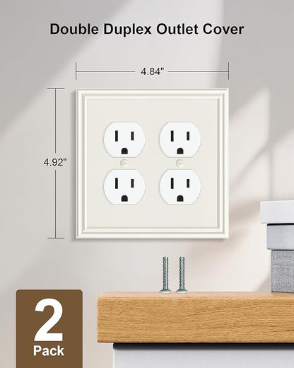 2-Pack Double Duplex Outlet Cover, Light Almond Decorative Double Switch Plates and Outlet Covers for Electrical Outlets, Durable Zinc Alloy Wall Plates, Corrosion Resistant