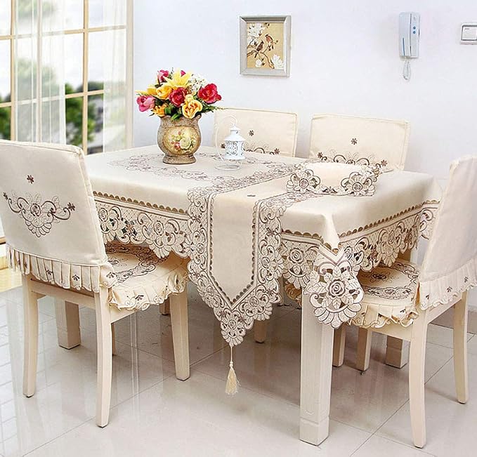 LeLehome 15 X 104 Inch Table Runner, Flowers Embroidered Beige Floral Dresser - Image 4