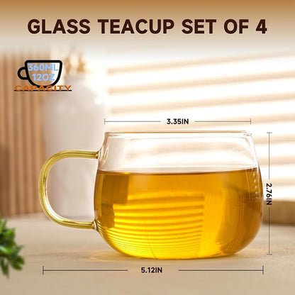 Glass Tea Cups Set of 4, Dishwasher & Microwave Safe Large Coffee Mugs - Image 7