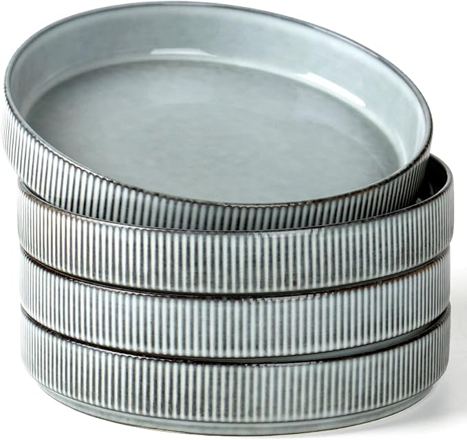 famiware Star 8.25" Pasta Bowls Set of 4, Bowl Plates, Smoky Blue | Microwave & by Famiware