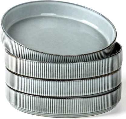 famiware Star 8.25" Pasta Bowls Set of 4, Bowl Plates, Smoky Blue | Microwave & by Famiware