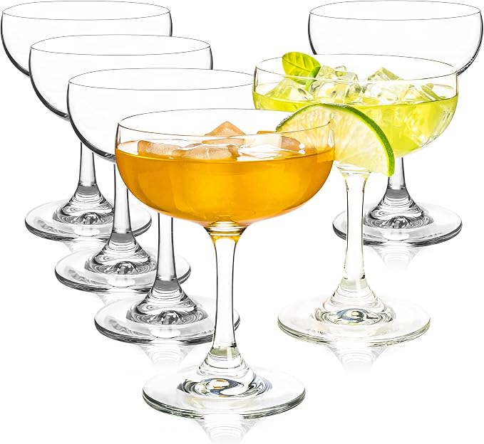 Champagne Glasses Set of 6-7oz Elegant Coupe Glasses, Crystal Cocktail Glasses by HAKEEMI
