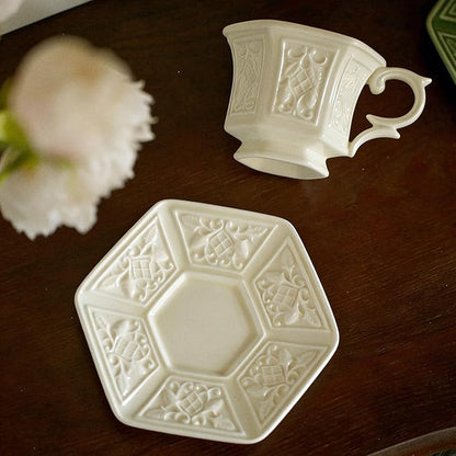 KAMMAK Tea Cups and Saucers Set of 2, 6 oz Porcelain Coffee Cups, SY003 | - Image 4