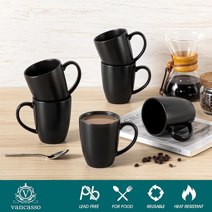 vancasso PLAYA Ceramic Coffee Mug Set of 6, 12 Oz Tea Cups - Image 3