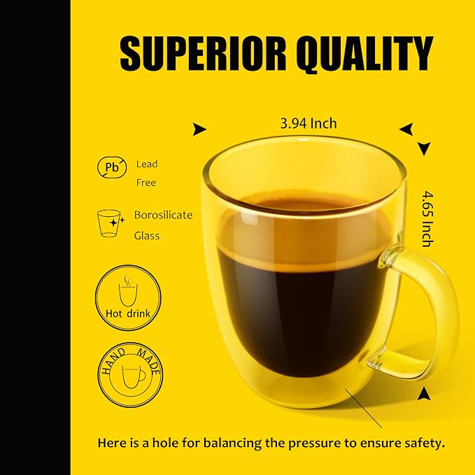 PunPun 17oz.500ml Large Coffee Mug, Double Walled Clear Mugs, Coffee Glass Cup - Image 4