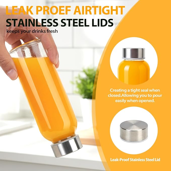 Sursip 10 oz Glass Juice Bottles, 10 Pack, Leakproof Stainless Lids | Reusable - Image 4