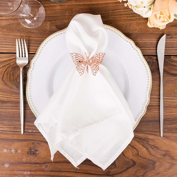 Efavormart 4 Pack | Metallic Blush Rose Gold Laser Cut Butterfly Napkin Rings - Image 5