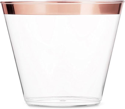 Munfix 100 9 Oz Clear Plastic Cups, Old Fashioned Tumblers, Fancy Disposable by Munfix
