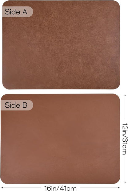AAPLKER Faux Leather Placemats Set of 6, Vinyl Placemats Wipeable Waterproof Oil-Proof Table Mats, Heat Resistant Place Mats, Table Mats for Kitchen Indoor Outdoor, 15.8 x 11.8 inches (Brown)
