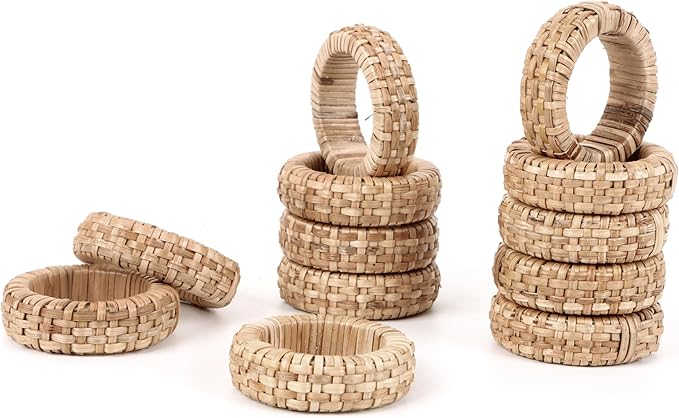 Jute Rattan Napkin Rings, Farmhouse Natural | 2.25x2.25x0.5 in each, plastic & - Image 6