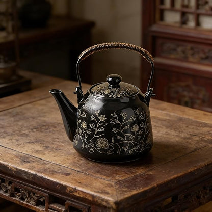 KEYDUACU Japanese Tea Set, Ceramic Tea Set, Plum Blossom Embossed, 6 Teacups - Image 5