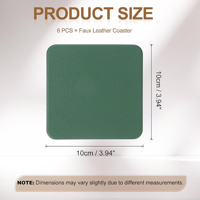 uxcell 6 Pcs Faux Leather Coasters, 3.9 x 3.9 Square Coasters - Image 2