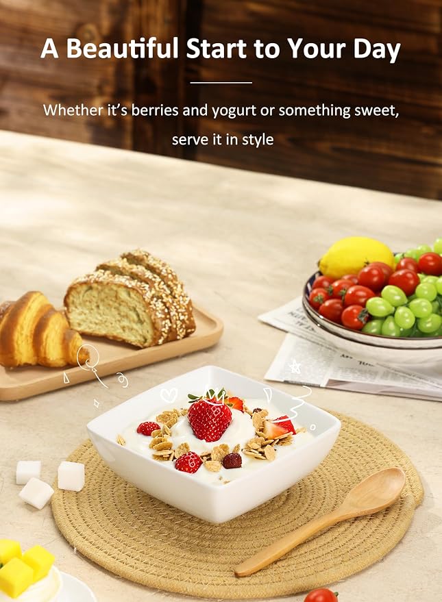 Porcelain Soup Bowls, 28 OZ Square Cereal Bowls, - Image 5