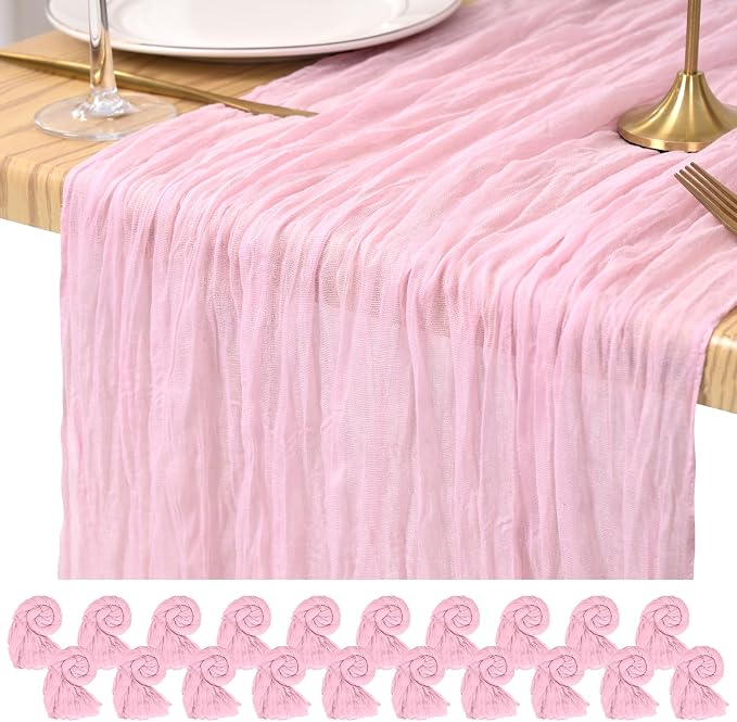 Pesonlook Cheesecloth Table Runner Light Pink, 20 Pack 17.7x108 inch, Long | by Pesonlook