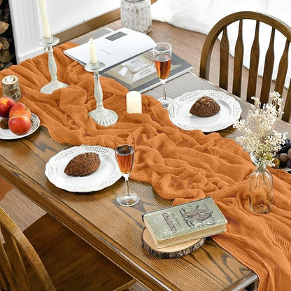 Artoid Mode Boho Orange Gauze 6 Pieces Wedding Table Runner, 120 Inch Birthday - Image 7