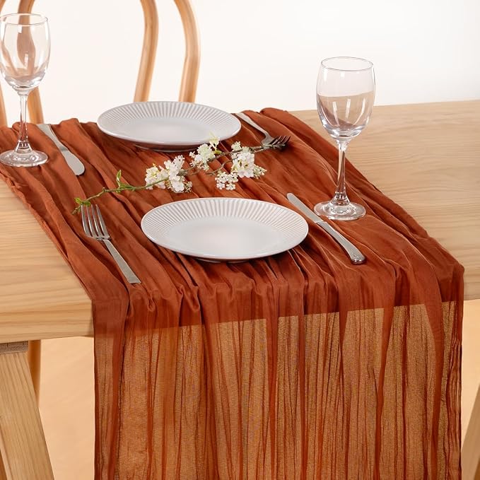 12 Pack Cheesecloth Terracotta Table Runner 10ft Rustic Gauze Decor | - Image 6