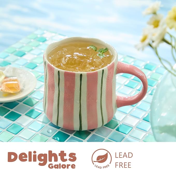 Striped Ceramic Coffee Mugs Set of 2, Tea & Cocoa, 12oz Dishwasher & Microwave - Image 7