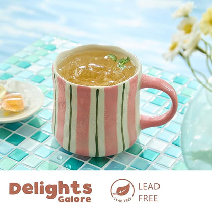 Stripe Ceramic Coffee Mugs, 12oz Vibrant Striped Red Design Cute Mugs, - Image 2