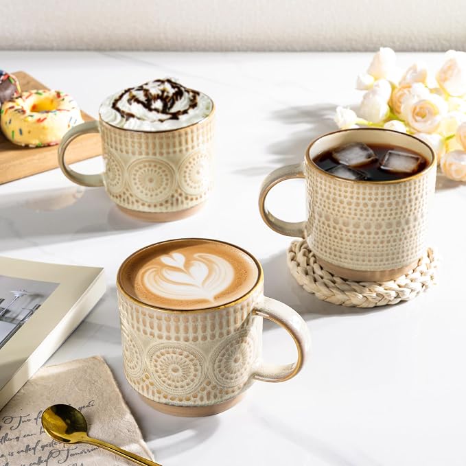 GBhome 12 oz Coffee Mugs Set of 4, Stackable Ceramic Coffee Cups Set | Modern - Image 6