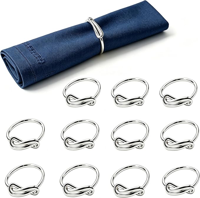 12Pcs Silver Infinity Knot Napkin Rings, Metal Decorative Table Napkin Holders by SHUOGUO