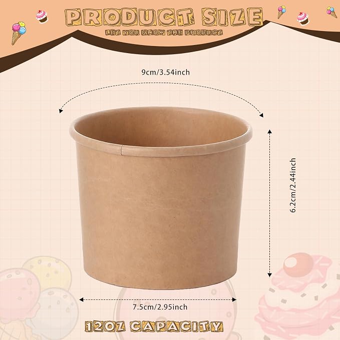 Honeydak 100 Pieces Ice Cream Soup Cups Paper 8 oz Disposable Sundae Bowls - Image 2