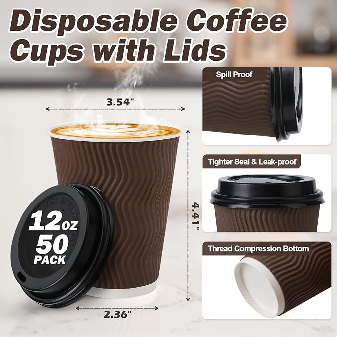 12 oz Insulated Disposable Paper Coffee Cups - Image 2