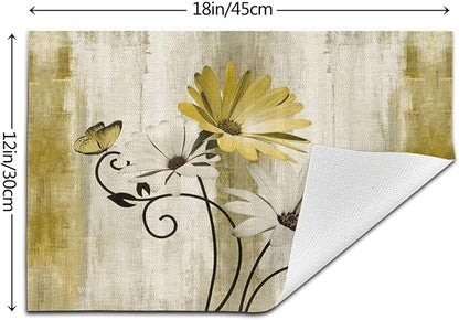 Floral Place mats Set of 4, 12x18 Inches Summer Yellow Daisy Flower Decorative Placemats Rectangle Floral Table Mats for Party Home Kitchen Dining Table Decoration