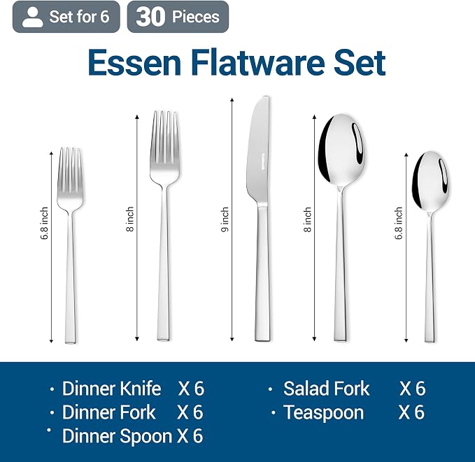 30-Piece Durable Silverware Set, 18/10 Stainless Steel Flatware | Dishwasher - Image 3