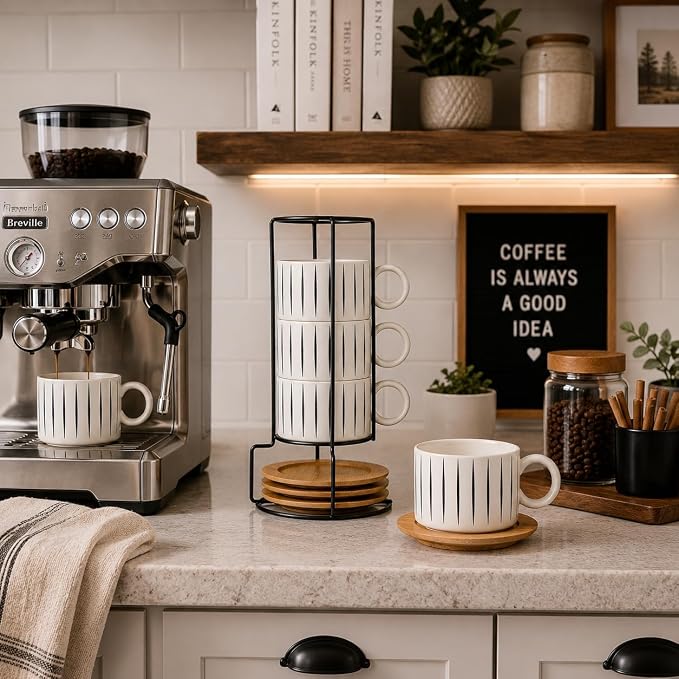 LUKA 6 Ounce Porcelain Stackable Espresso Cups - Image 9