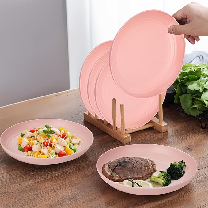 Rubtlamp 16Pcs Plastic Wheat Straw Dinnerware Set, Reusable Plastic Plate Set - Image 9