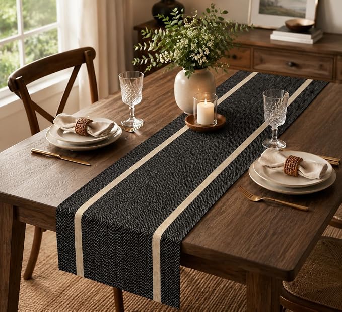 FAVE Woven Vinyl Table Runner 72x12 Inches Heat Resistant Table Runner | - Image 2