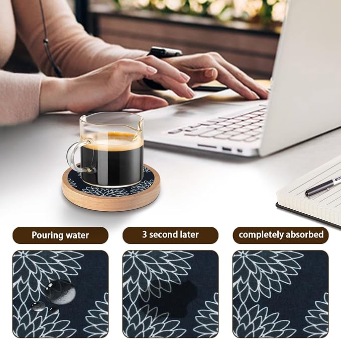 Wood Coasters Set of 4 with Holder, Cewiru Cup Mat - Image 4