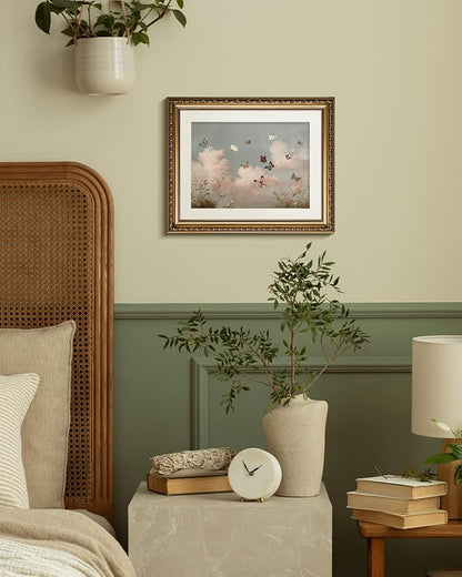 InSimSea Gold Picture Framed Wall Art, Living Room Vintage Butterfly Cloud Nursery Wall Decor, Field Landscape Canvas Print Art, Home Farmhouse Decor, Antique Paintings with Frame 13x16inch