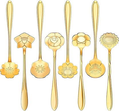 Chengu 8 Pcs Flower Coffee Tea Teaspoons Stainless Sugar Spoons ，Gold | Floral by CHENGU