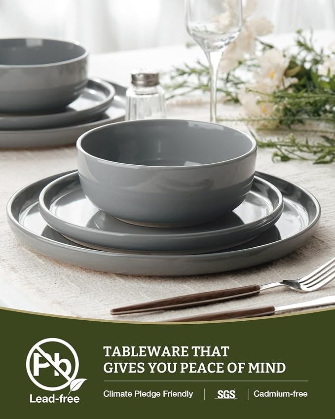 Famiware Milkyway 16-Piece Stoneware Plates and Bowls, Dark Gray | Dinnerware - Image 6