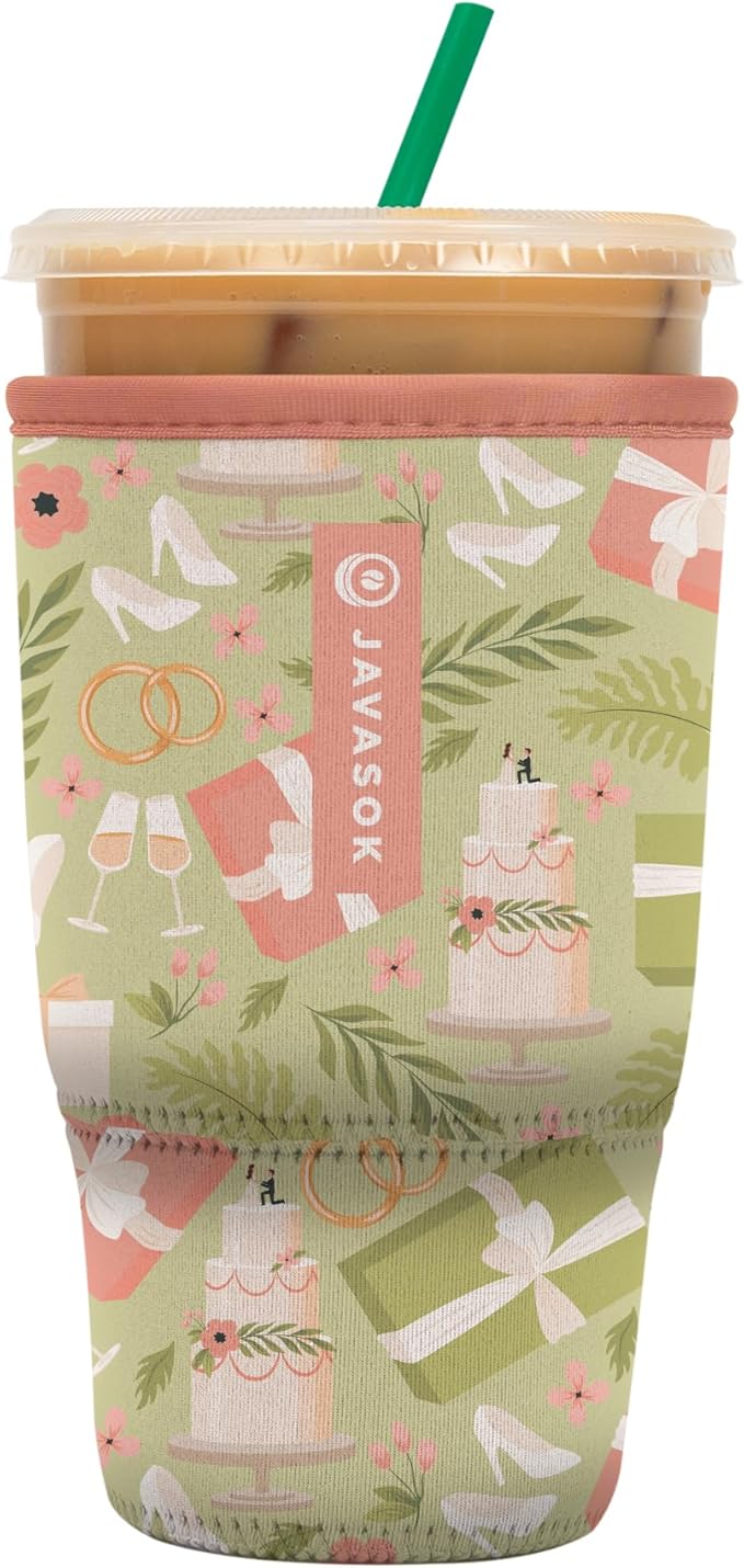 Sok It JavaSok Iced Coffee & Cold Soda Insulated Neoprene Cup Sleeve (Bridal Bliss, Large: 30-32oz)