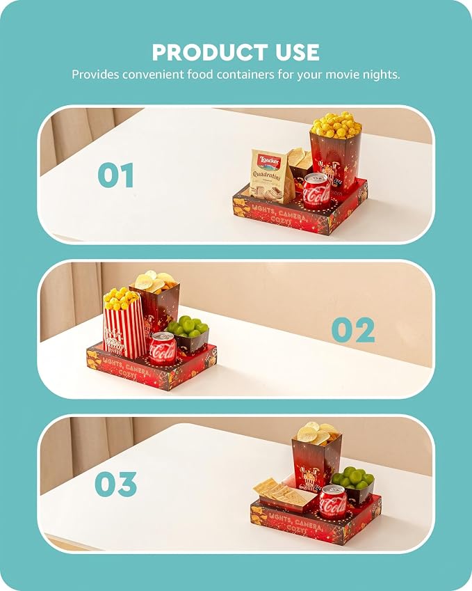 Baffect Movie Night Snack Trays 100pcs Movie Night Supplies | 20 Movie Night - Image 4