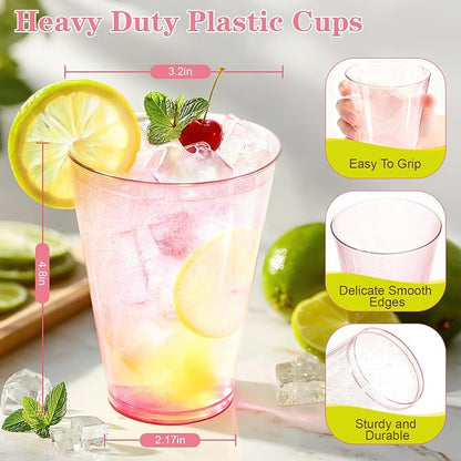 Glowserve 50 Pack 12 oz Pink Disposable Plastic Cups Cocktail Glasses | Cold - Image 3