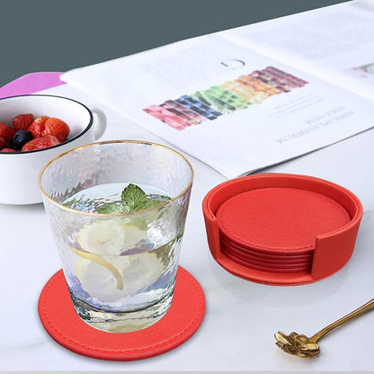 Coasters Set of 6 Soft Leather Drink Coaster Round Coaster - Image 8