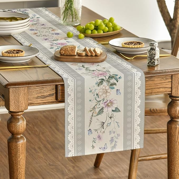 Artoid Mode Printed Lace Floral 210 GSM Spring Table Runner, Seasonal Summer - Image 3