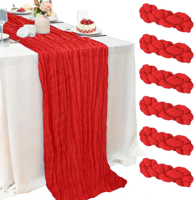 6 Pack Red Cheesecloth Table Runner 22x120 Inch | 10Ft Boho Gauze Sheer Rustic by Fwxdbwyl