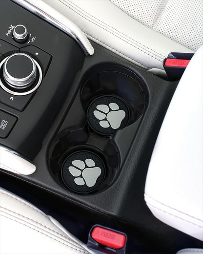 Paw Print Automotive 3D Textured Silicone Coasters (2.6" Diameter) | Universal Fit for All Cars, Trucks, SUVs & More | Non-Slip Durable | Set of 2