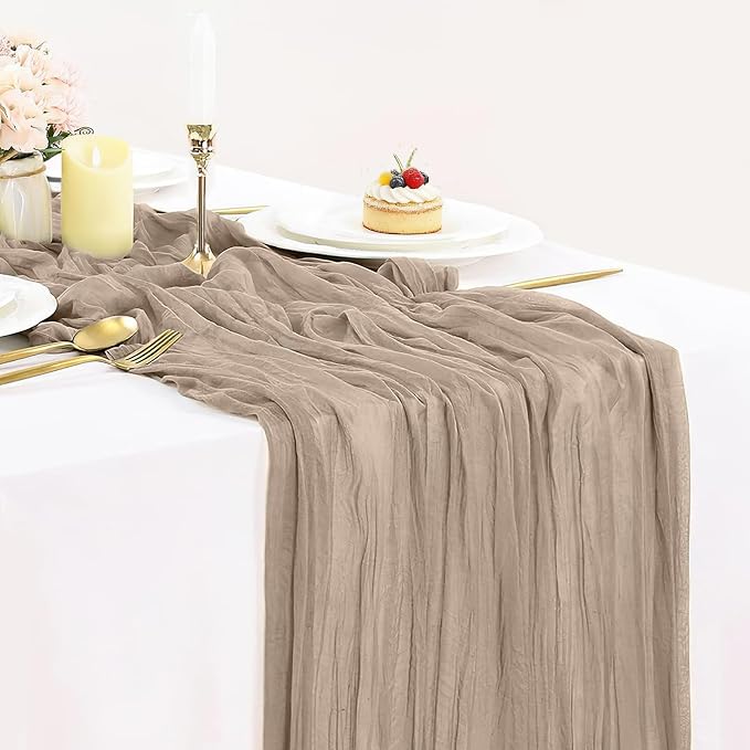 Nude Cheesecloth Table Runner 10ft Gauze Runner Boho Rustic Light Brown Cheese by BlueTopCoLtd