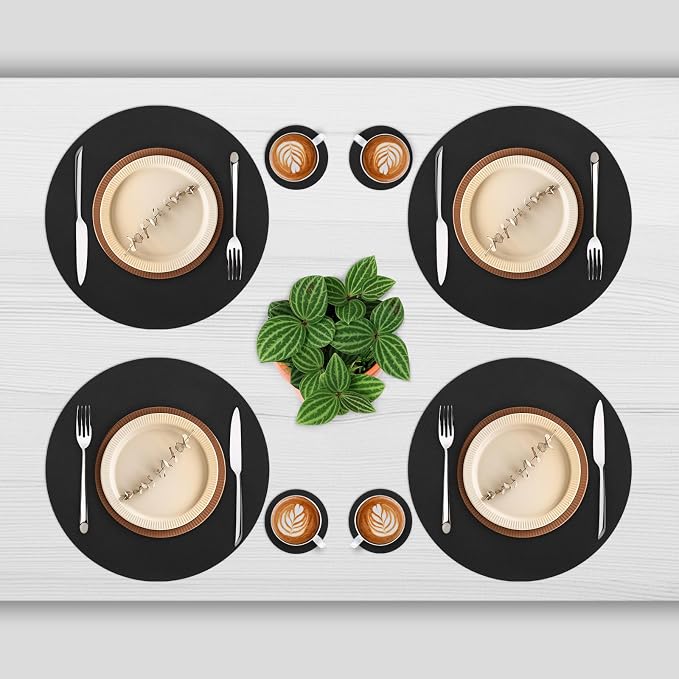 Myir JUN 15 Inches Round Placemats Set of 6 Faux Leather Place Mats | - Image 2