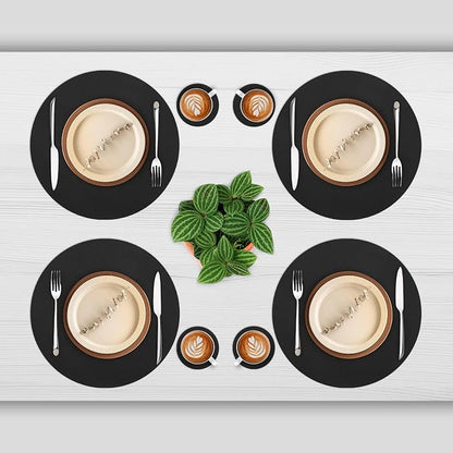 Myir JUN 15 Inches Round Placemats Set of 6 Faux Leather Place Mats | - Image 2