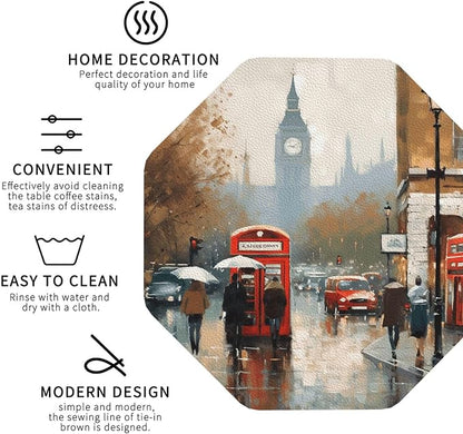 4Pcs Leather Coaster for Drinks London Impression Cup Coasters Aesthetic Drink - Image 3