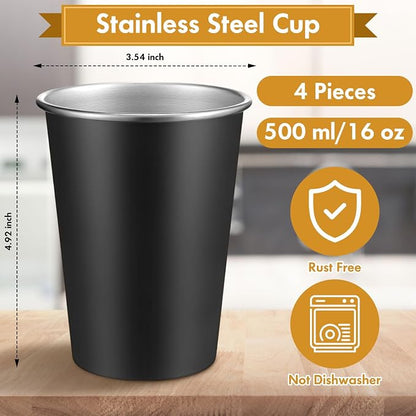Mimorou 4 Pack 16 oz Stainless Steel Pint Cups Metal Cups Unbreakable Drinking - Image 2