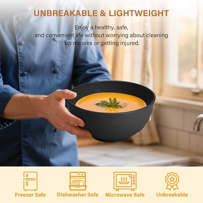 Unbreakable Big Bowl Set of 8: Alternative to Large Plastic Bowls - 60oz Wheat - Image 4