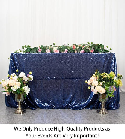 ShinyBeauty Sequin Tablecloth 60x102 Inches Navy Blue Cake Rectangle Tablecloth - Image 2